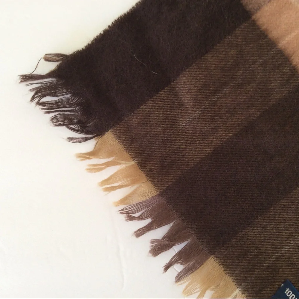 LAMBSWOOL BROWN RUST PLAID SCARF UNISEX